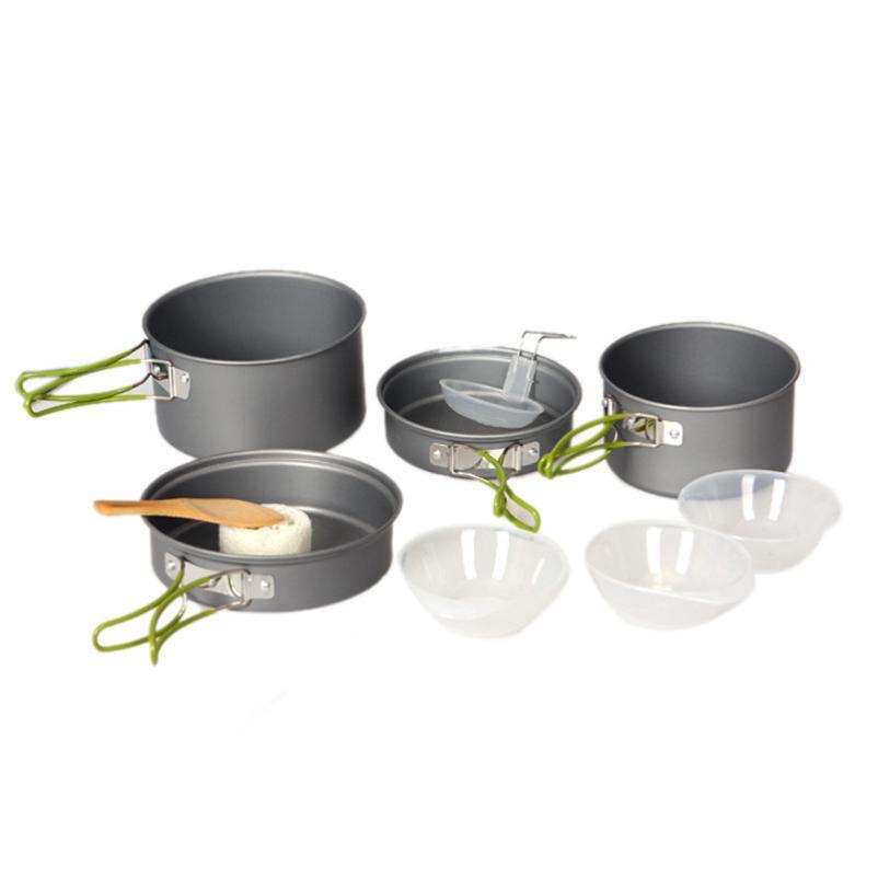 Pots and pans with green clapping handles